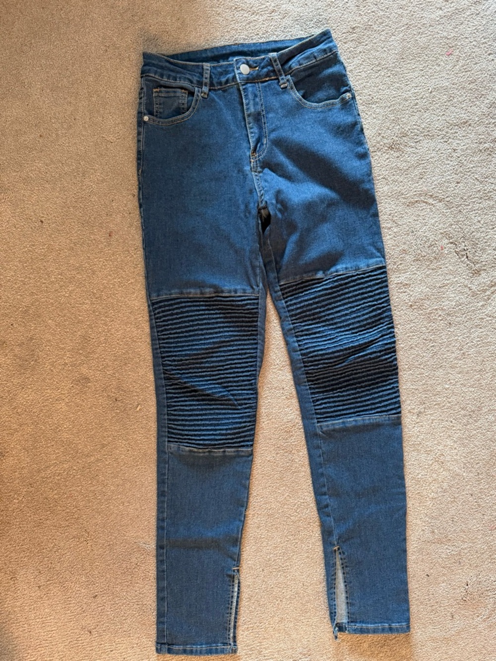 Women’s Moto Ribbed Knee Dark Blue Denim Jeans